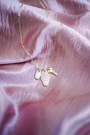 PRE ORDER My Happy Place Motel Keys 24k Gold Necklace w/ 18k Gold Charms