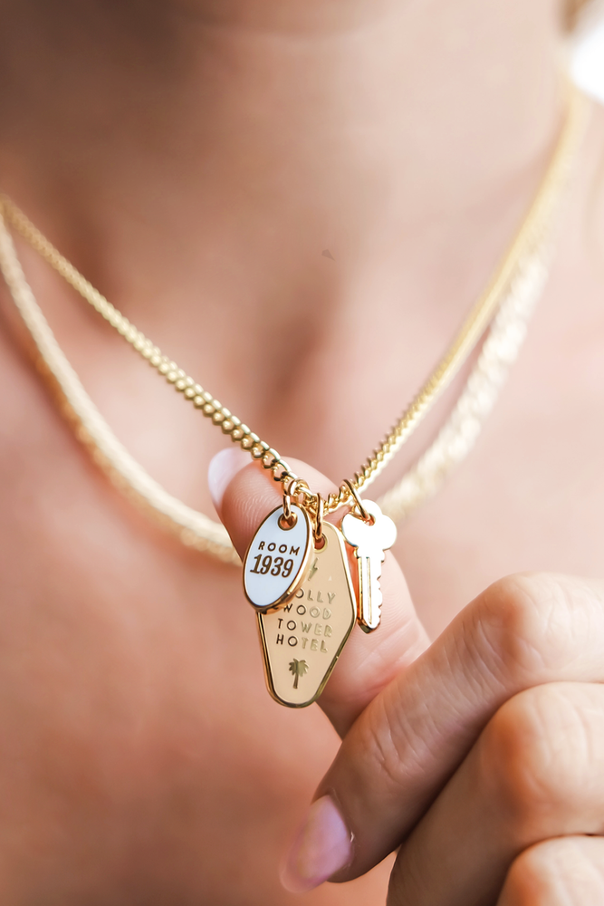 Hollywood Motel Keys 24k Gold Necklace w/ 18k Gold Charms