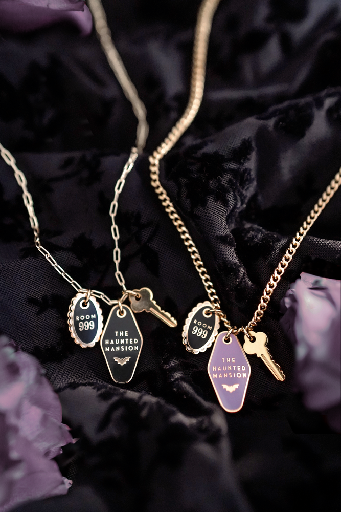 Haunted Mansion Motel Keys 24k Gold Necklace w/ 18k Gold Charms