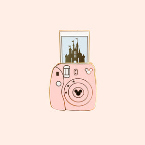 Camera Castle Sliding Gold Enamel Pin