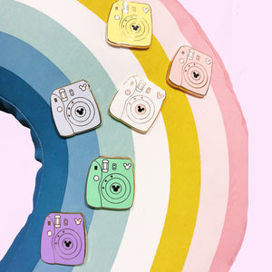 Camera Castle Sliding Gold Enamel Pin