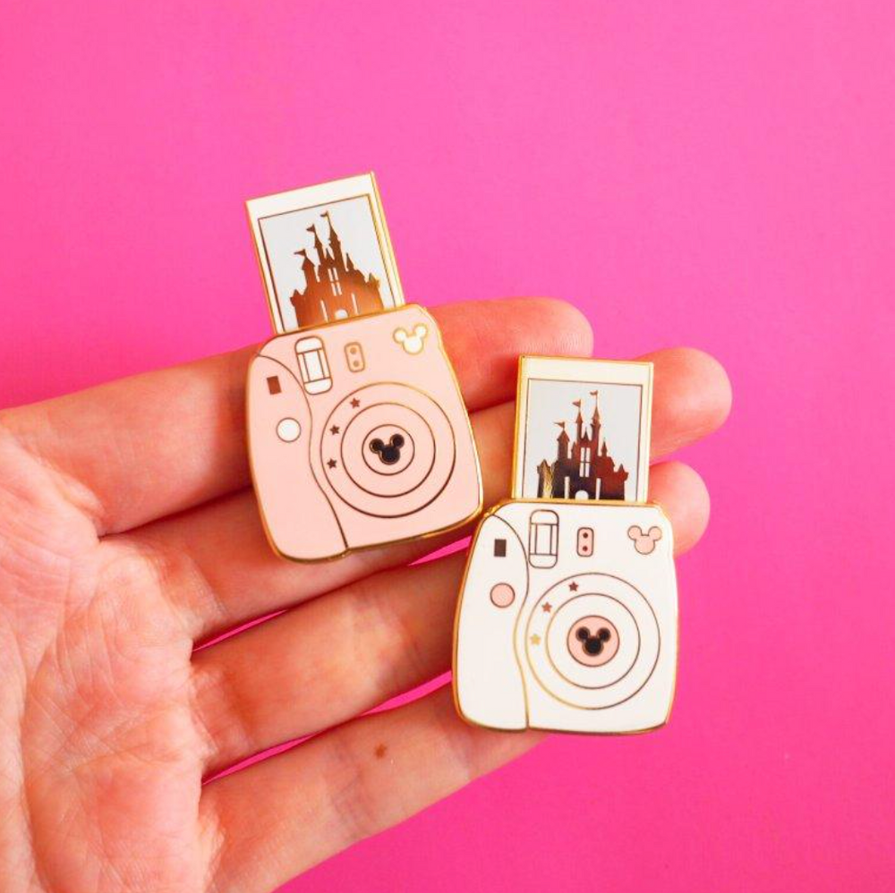 Camera Castle Sliding Gold Enamel Pin
