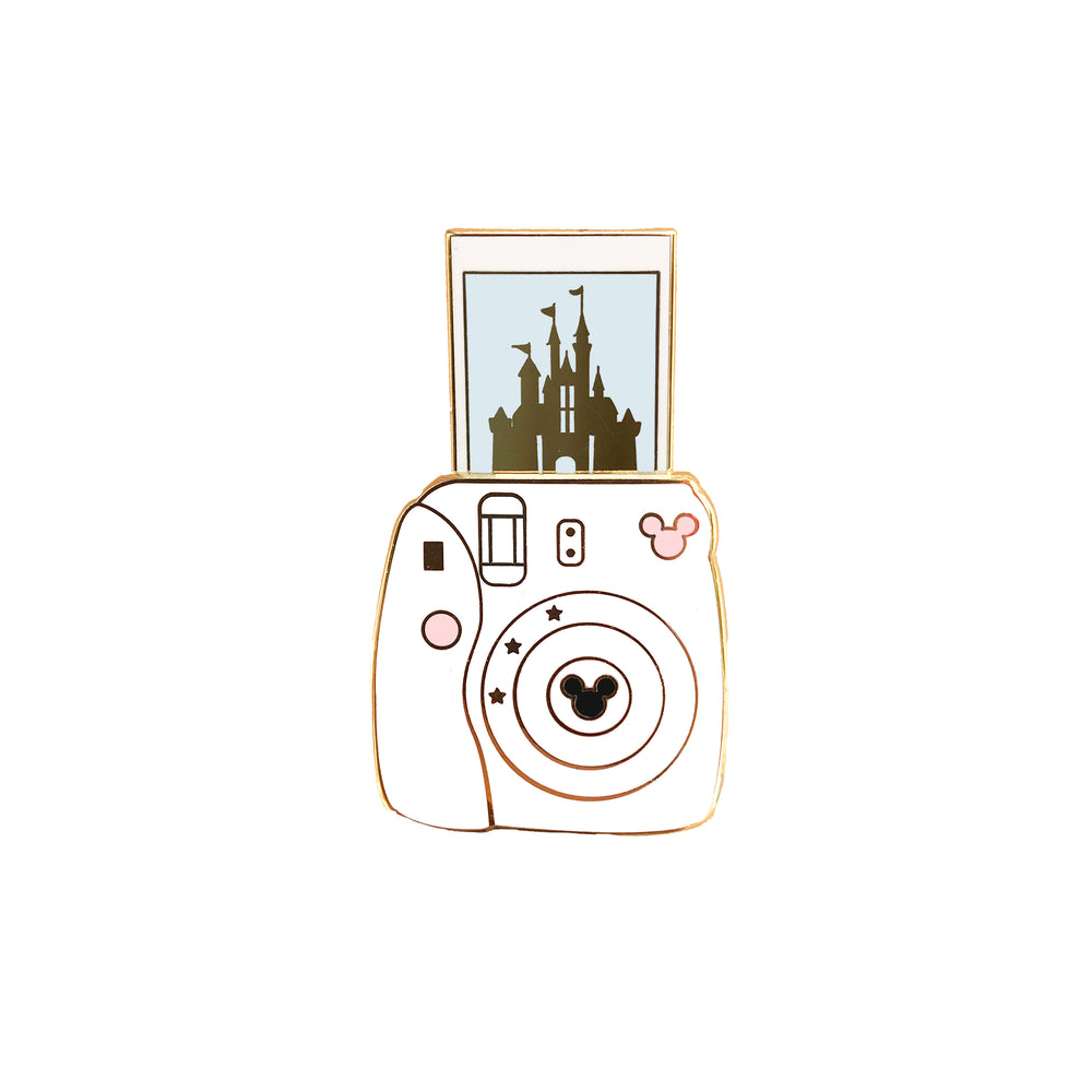 Camera Castle Sliding Gold Enamel Pin